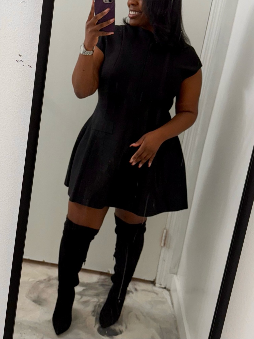 Fit-and-Flare Mini Dress - Black - Picture 5 of 6